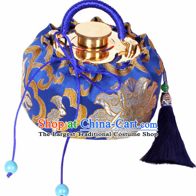 Traditional Chinese Ancient Termofor Cover Embroidered Pattern Royalblue Brocade Bag