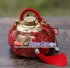 Traditional Chinese Ancient Termofor Cover Embroidered Pattern Red Brocade Bag
