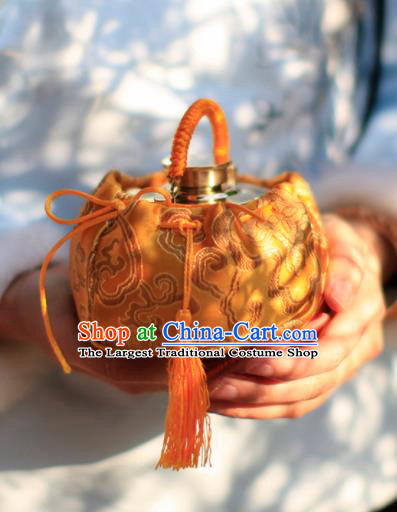 Traditional Chinese Ancient Termofor Cover Embroidered Pattern Golden Brocade Bag