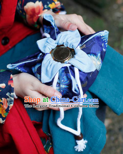 Traditional Chinese Ancient Termofor Cover Butterfly Pattern Royalblue Cloth Bag