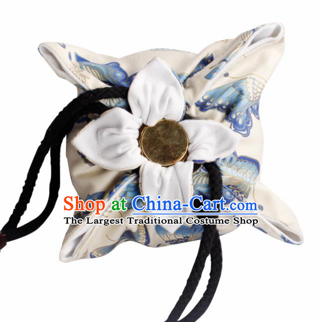 Traditional Chinese Ancient Termofor Cover Butterfly Pattern White Cloth Bag