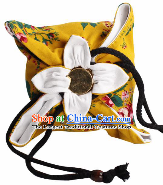 Traditional Chinese Ancient Termofor Cover Classical Flowers Pattern Yellow Cloth Bag