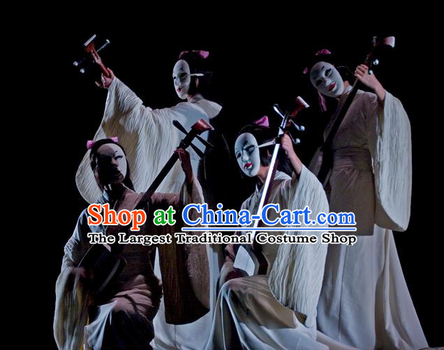 The Legend of Chunqin Shaoxing Opera Japan Kabuki White Kimono Dress Stage Performance Costume and Headpiece for Women