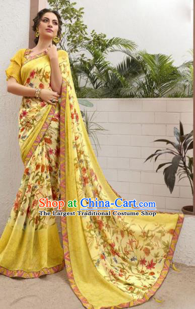 Asian Indian Bollywood Yellow Saree Dress India Traditional Costumes for Women