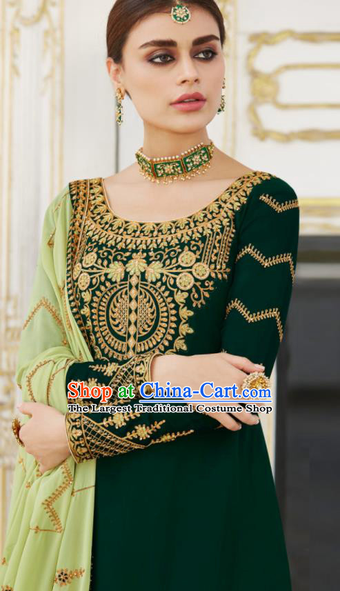 Asian Indian Bride Embroidered Green Blouse and Skirt India Traditional Lehenga Choli Costumes Complete Set for Women