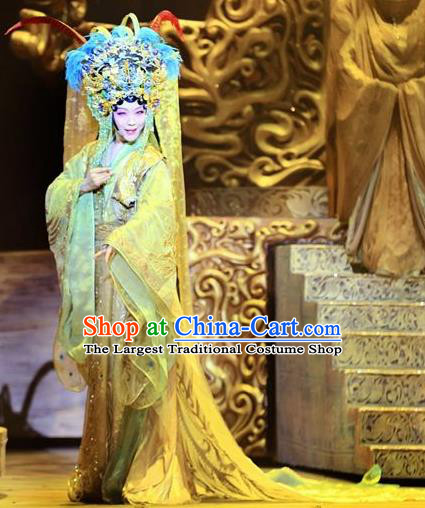 Chinese Zhaojun Chu Sai Ancient Han Dynasty Imperial Consort Classical Dance Yellow Dress Stage Performance Costume and Headpiece for Women