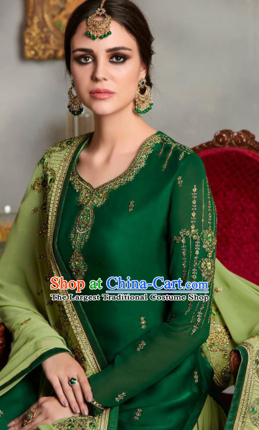 Asian Indian Punjabis Embroidered Green Blouse and Skirt India Traditional Lehenga Choli Costumes Complete Set for Women