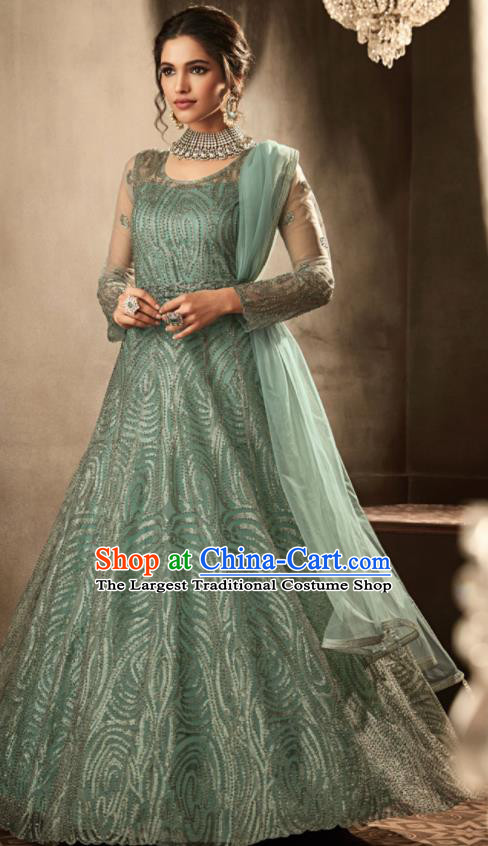 Asian Indian Festival Embroidered Lehenga Green Dress India Bollywood Traditional Court Costumes for Women