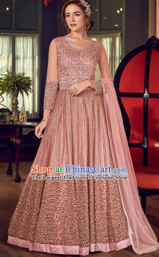 Asian Indian Festival Embroidered Pink Dress India Bollywood Traditional Lehenga Court Costumes for Women