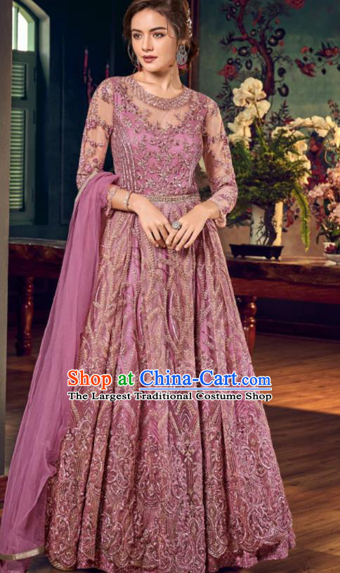 Asian Indian Festival Embroidered Violet Dress India Bollywood Traditional Lehenga Court Costumes for Women