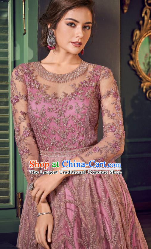 Asian Indian Festival Embroidered Violet Dress India Bollywood Traditional Lehenga Court Costumes for Women