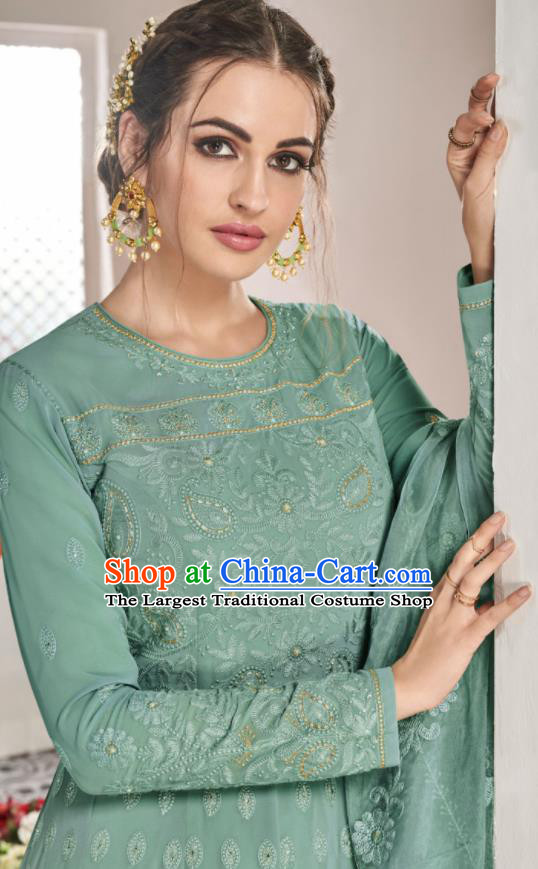 Asian Indian National Lehenga Bollywood Green Georgette Embroidered Dress India Traditional Costumes for Women