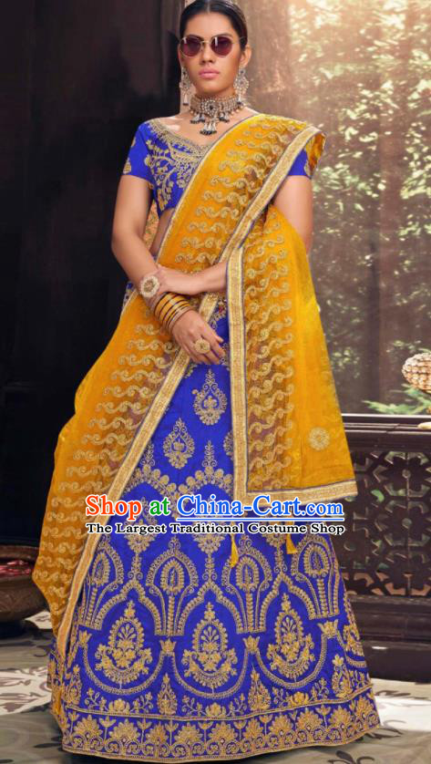 Asian Indian National Wedding Lehenga Royalblue Embroidered Dress India Bollywood Traditional Costumes for Women