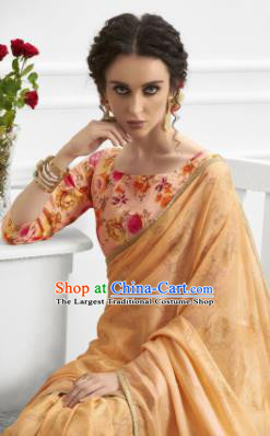 Light Orange Chiffon Asian Indian National Lehenga Sari Dress India Bollywood Traditional Costumes for Women