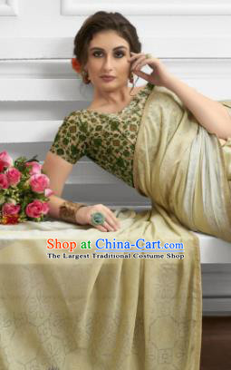 Light Yellow Chiffon Asian Indian National Lehenga Sari Dress India Bollywood Traditional Costumes for Women