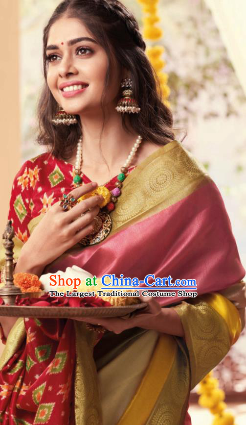 Asian Indian National Lehenga Pink Cotton Sari Dress India Bollywood Traditional Costumes for Women