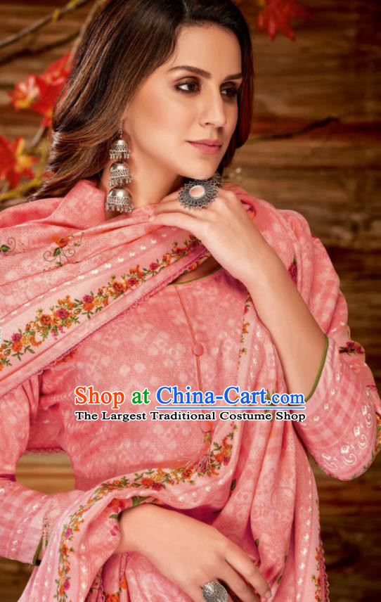 Asian Indian Bollywood Traditional Pink Pashmina Blouse and Pants India Punjabis Lehenga Choli Costumes Complete Set for Women