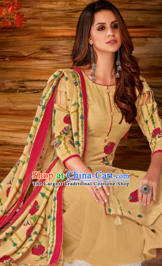 Asian Indian Bollywood Traditional Ginger Pashmina Blouse and Pants India Punjabis Lehenga Choli Costumes Complete Set for Women