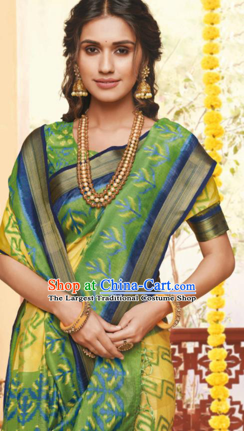 Asian Traditional Indian National Yellow Cotton Sari Dress India Lehenga Bollywood Costumes for Women