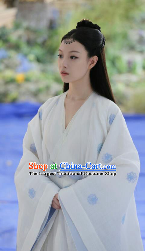 Chinese Ancient Nobility Lady White Dress Drama Love and Destiny Goddess Princess Ling Xi Ni Ni Replica Costumes and Headpiece for Women