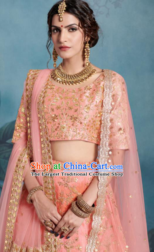 Indian Traditional Court Lehenga Bollywood Embroidered Pink Dress Asian India National Festival Costumes for Women