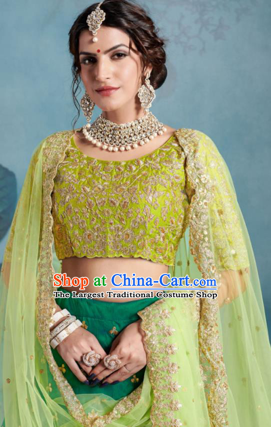 Indian Traditional Court Lehenga Bollywood Embroidered Green Dress Asian India National Festival Costumes for Women