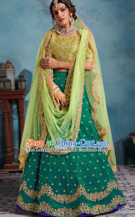 Indian Traditional Court Lehenga Bollywood Embroidered Green Dress Asian India National Festival Costumes for Women