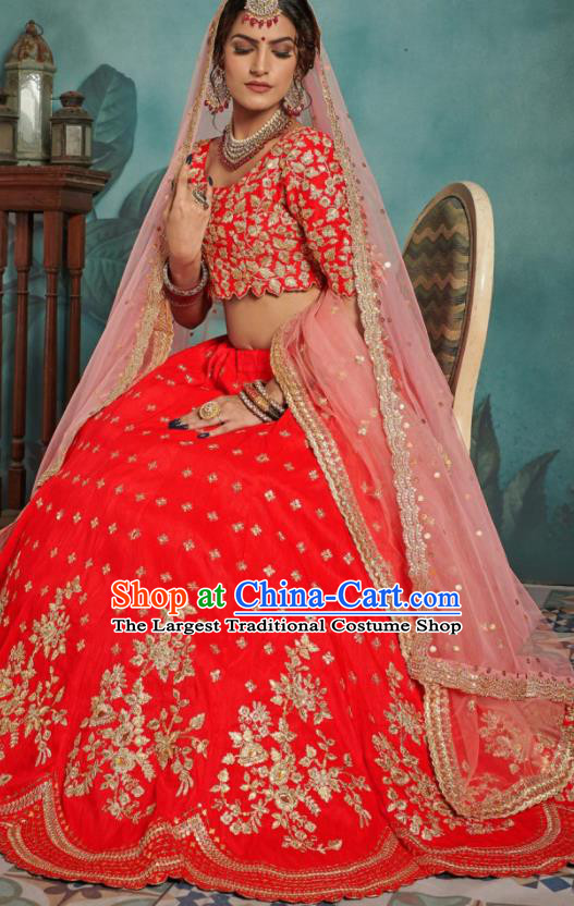 Indian Traditional Court Wedding Lehenga Bollywood Embroidered Red Dress Asian India National Festival Costumes for Women