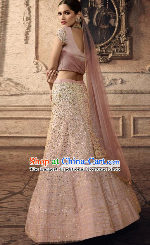 Traditional Indian Lehenga Embroidered Light Pink Dress Asian India National Festival Costumes for Women