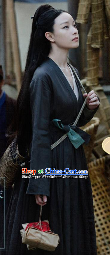 Chinese Drama Ancient Female Civilian Navy Dress Love and Destiny Lin Mo Ni Ni Replica Costumes for Women