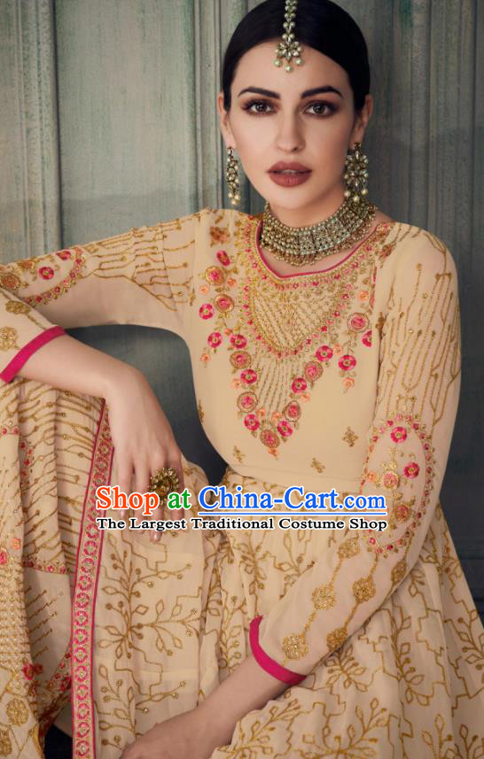 Asian Indian Punjabis Apricot Blouse and Pants India Traditional Lehenga Choli Costumes Complete Set for Women
