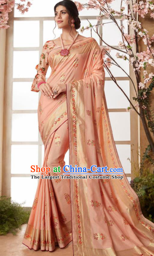 Indian Traditional Bollywood Sari Light Pink Dress Asian India National Festival Costumes for Women