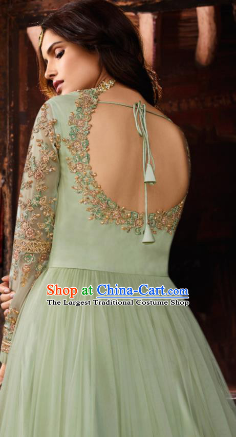 Asian Indian Embroidered Green Blouse and Pants India Traditional Lehenga Choli Costumes Complete Set for Women