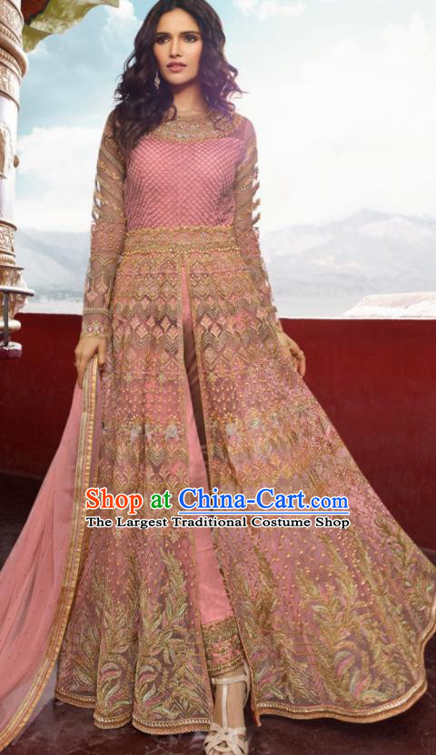 Asian Indian Embroidered Pink Blouse and Pants India Traditional Lehenga Choli Costumes Complete Set for Women