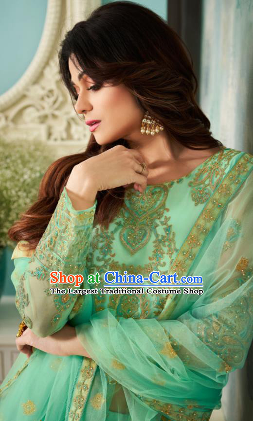 Indian Traditional Lehenga Bollywood Court Embroidered Green Dress Asian India National Festival Costumes for Women