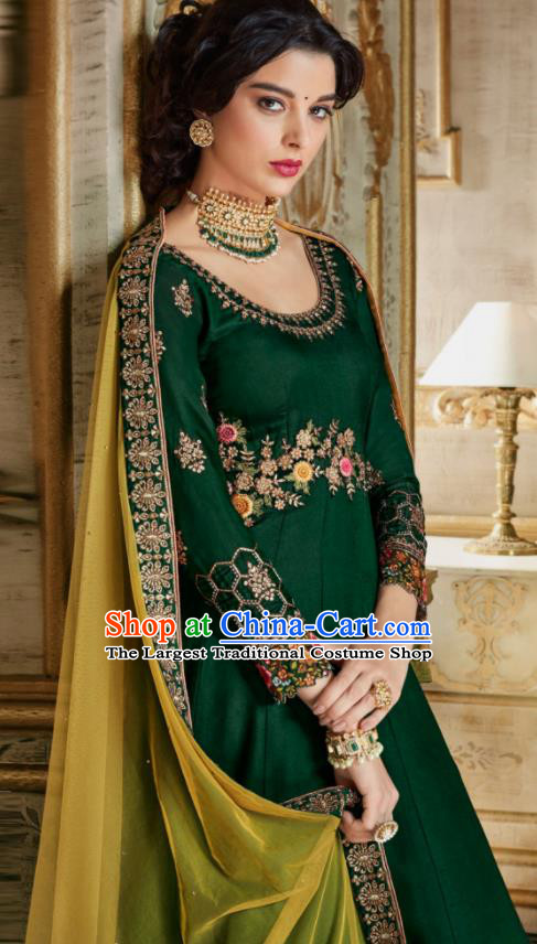 Indian Traditional Festival Deep Green Anarkali Dress Asian India National Court Bollywood Costumes for Women