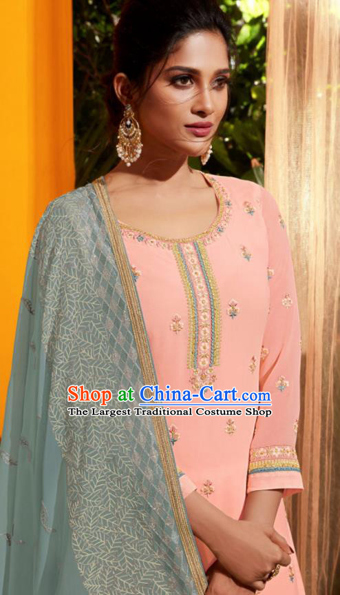 Traditional Indian Lehenga Embroidered Pink Georgette Blouse and Pants Asian India Punjab National Costumes for Women