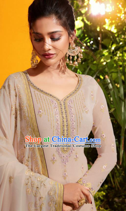 Traditional Indian Lehenga Embroidered Apricot Georgette Blouse and Pants Asian India Punjab National Costumes for Women