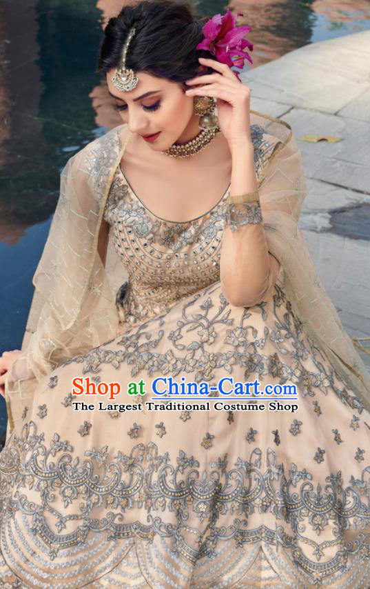Traditional Indian Embroidered Apricot Anarkali Dress Asian India National Costumes for Women
