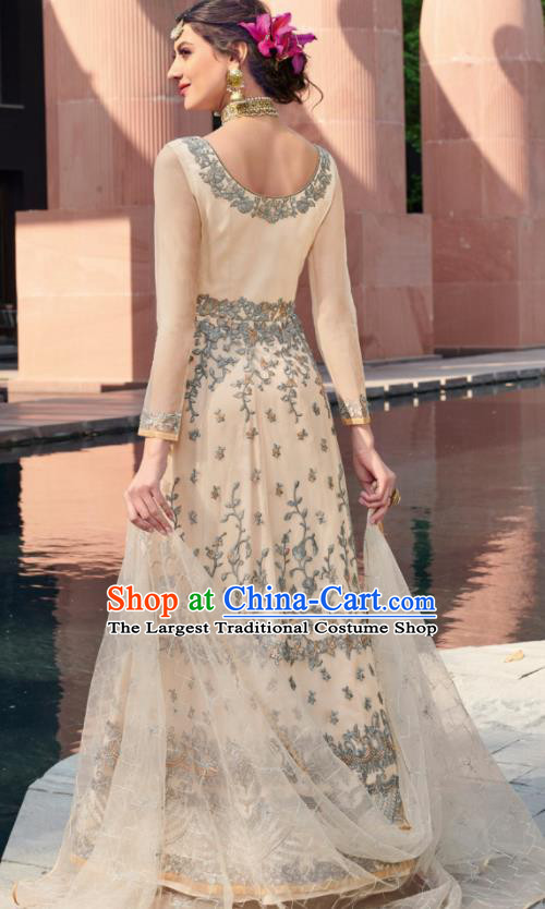 Traditional Indian Embroidered Apricot Anarkali Dress Asian India National Costumes for Women