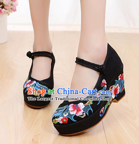 Chinese Wedding Black High Heels Shoes Traditional Hanfu Shoes Opera Shoes Embroidered Shoes for Women