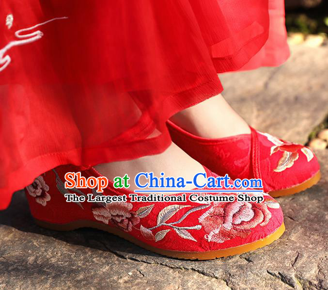 Chinese National Red Shoes Traditional Hanfu Shoes Opera Shoes Embroidered Shoes for Women