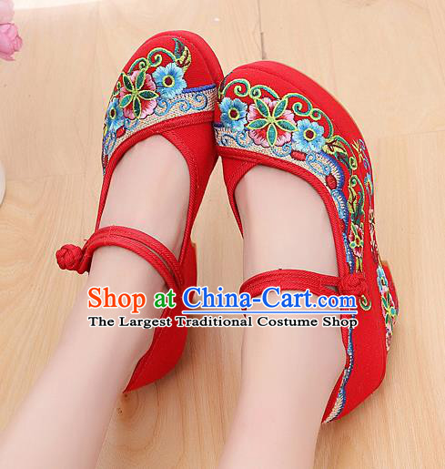 Chinese National Red High Heels Shoes Traditional Hanfu Shoes Opera Shoes Embroidered Shoes for Women