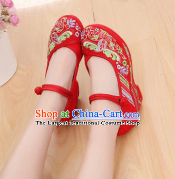 Chinese National Red Embroidered High Heels Shoes Traditional Hanfu Shoes Opera Shoes Wedding Bride Shoes for Women