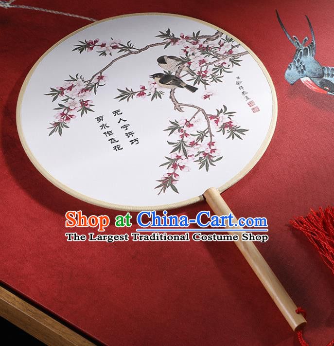 Chinese Traditional Printing Flowers Birds Round Fans Hanfu Silk Palace Fan for Women