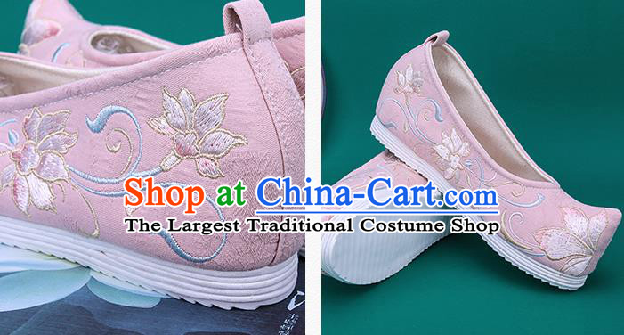Chinese National Winter Brushed Pink Embroidered Shoes Traditional Hanfu Shoes Princess Shoes Opera Shoes for Women