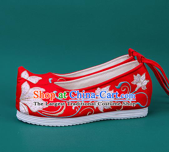 Chinese National Winter Brushed Red Embroidered Shoes Traditional Hanfu Shoes Princess Shoes Opera Shoes for Women