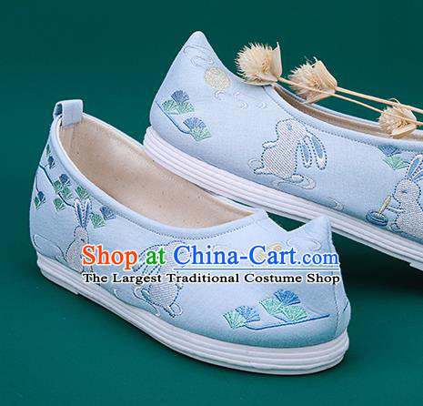 Chinese Traditional Embroidered Rabbit Blue Shoes Hanfu Shoes Princess Shoes for Women