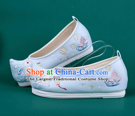 Chinese Traditional Embroidered Lantern Rabbit Blue Shoes Hanfu Shoes Princess Shoes for Women