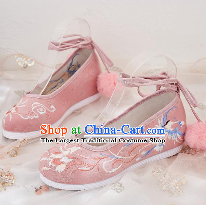 Traditional Chinese Embroidered Phoenix Pink Shoes Hanfu Shoes National Shoes for Women
